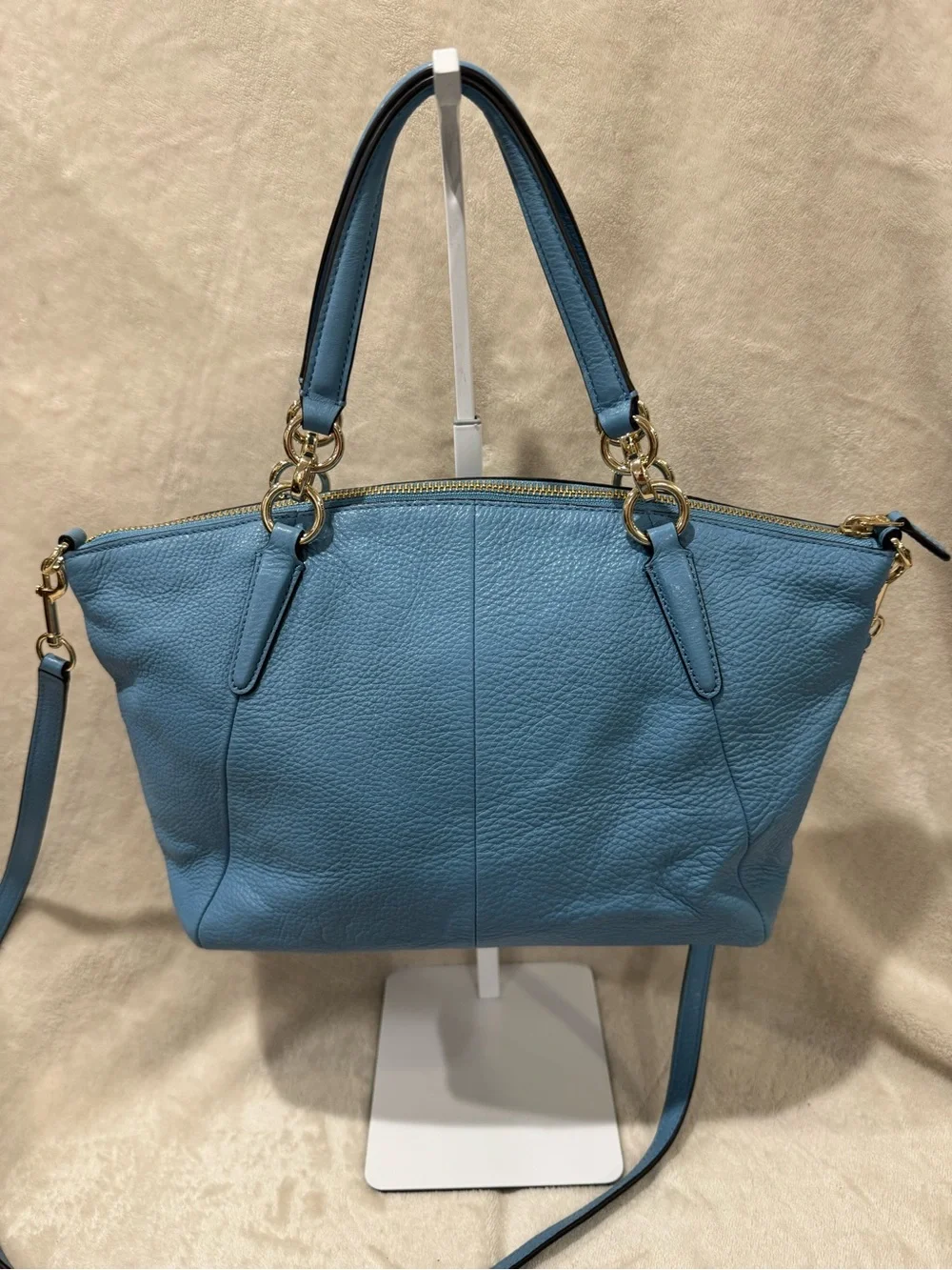 Coach Kelsey Blue Pebbled Leather Small Satchel with Removable Strap